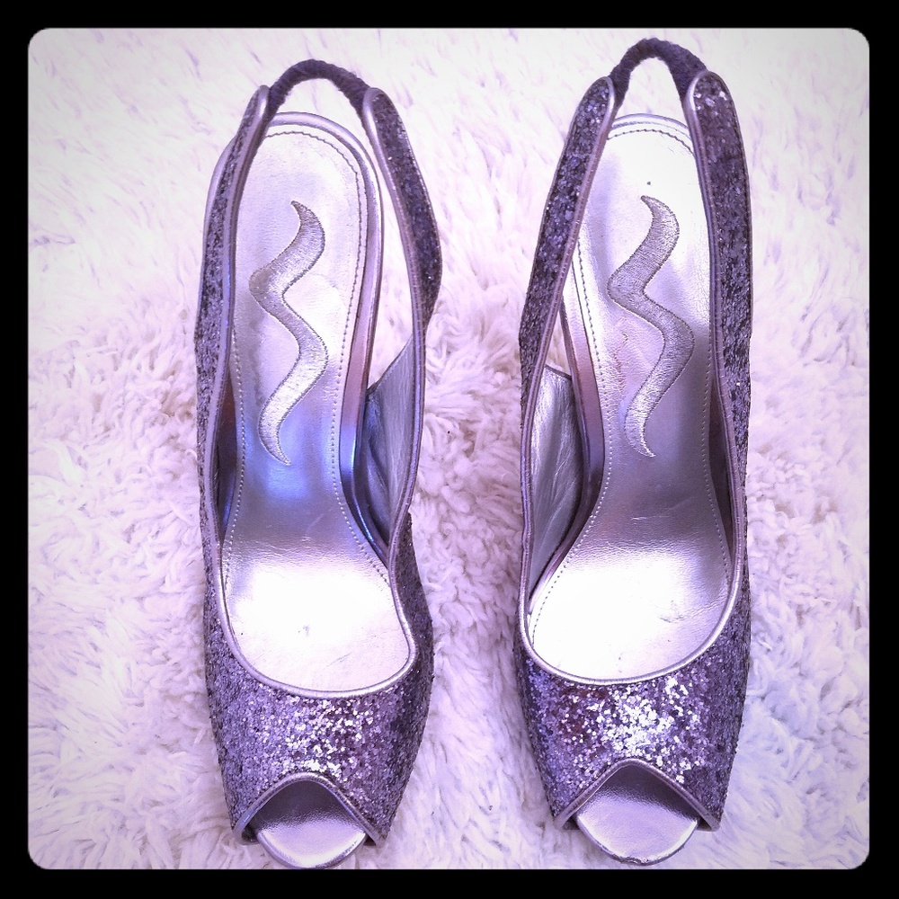 Nina Silver Glitter Slingback Heels